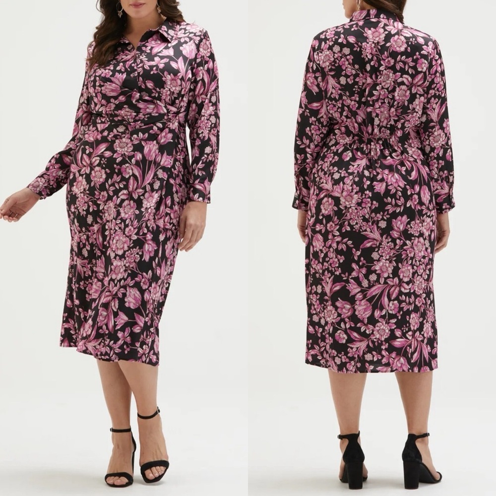 NWT Rafella Ella Floral Gathered Waist Midi Dress Size 1X